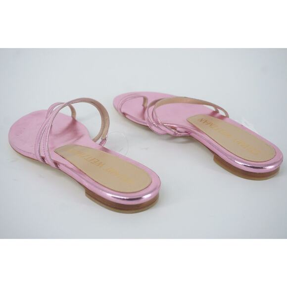 Stuart Weitzman Leonita Slide Pink Metallic Leather Sandals Size 6 New Flat $350 - Picture 3 of 12